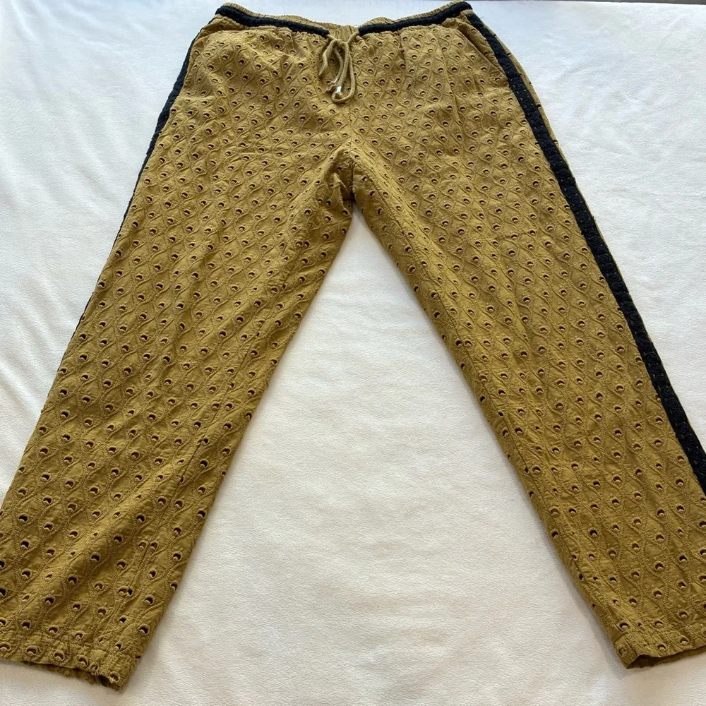 Anthropologie Eyelet Jogger Mustard Boho Cropped Drawstring Waist Medium - Picture 2 of 12